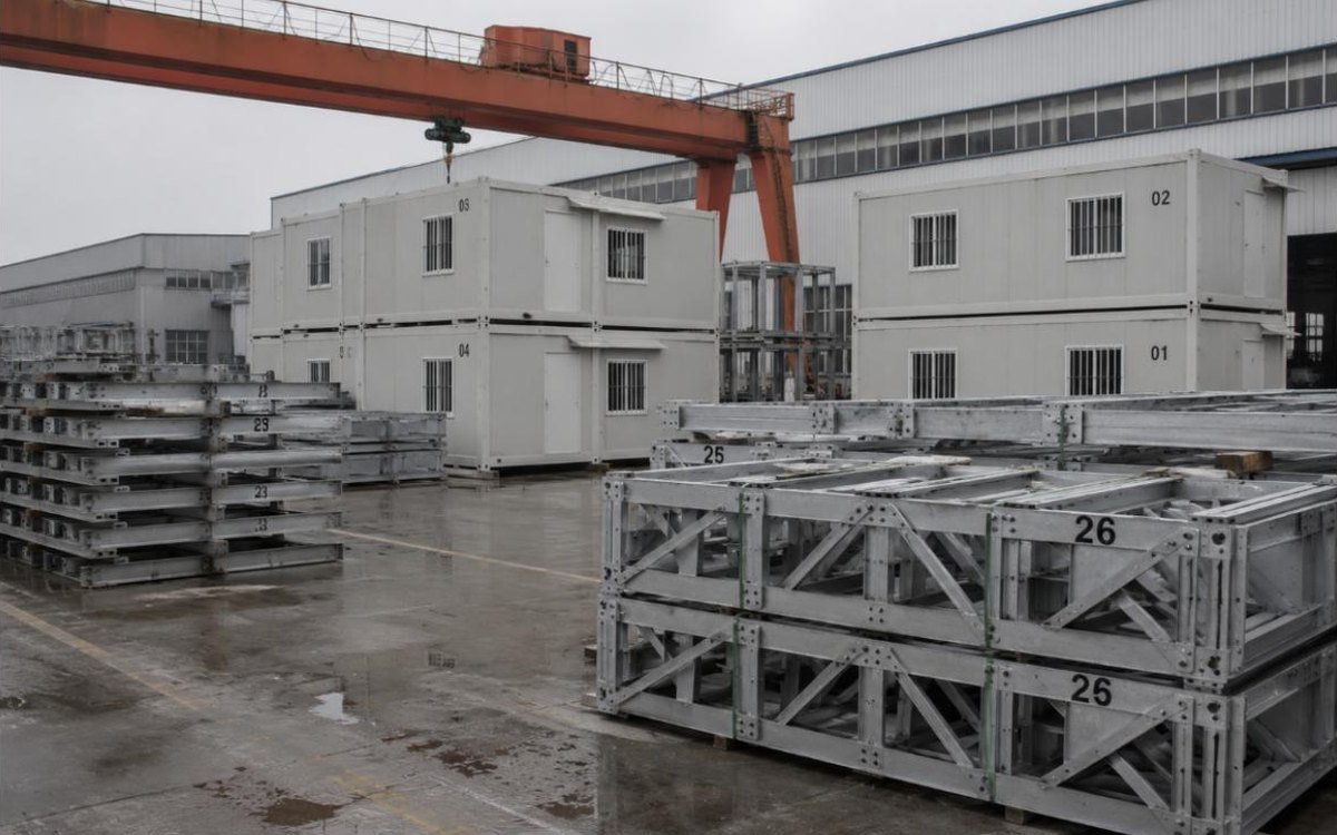 Módulos pré-fabricados e estruturas metálicas prontos para embarque na China