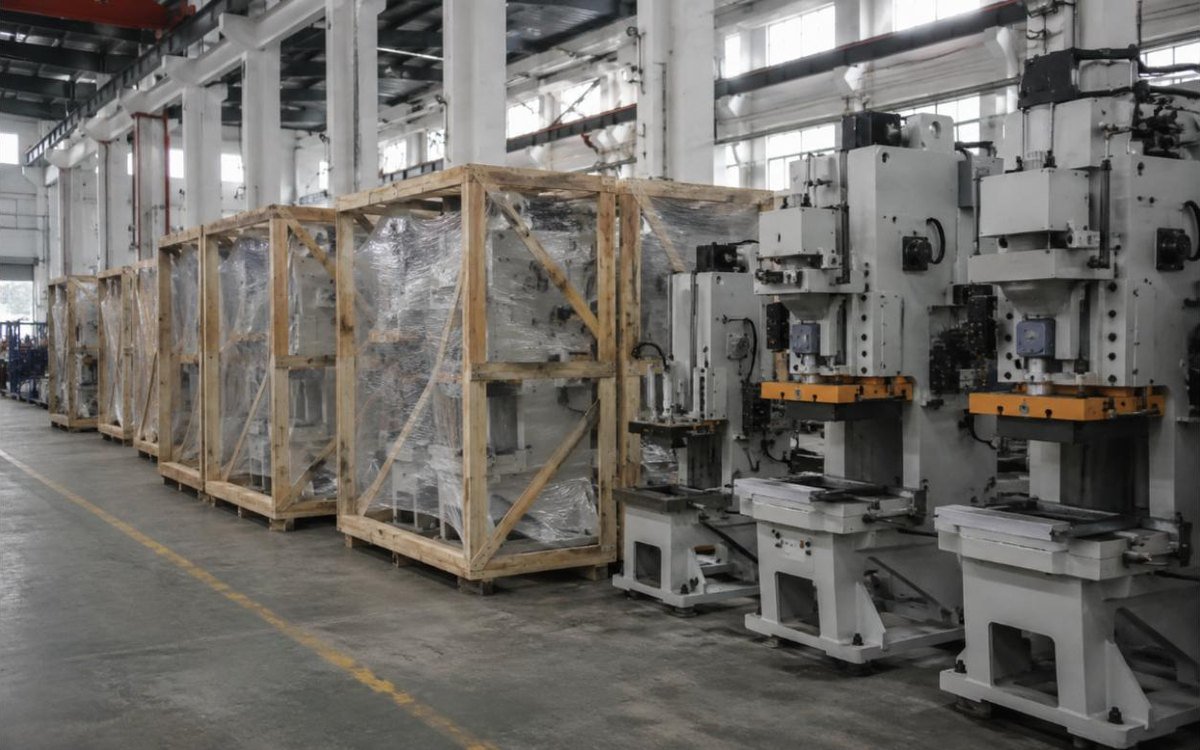 Máquinas industriais engradadas para exportação em fábrica na China